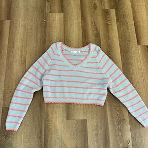 Altar'd State Pink and Blue Striped Knit Sweater